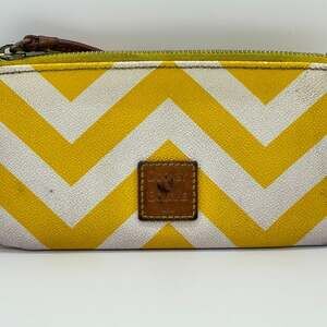 Dooney & Bourke Cosmetic Pouch Yellow and White Chevron